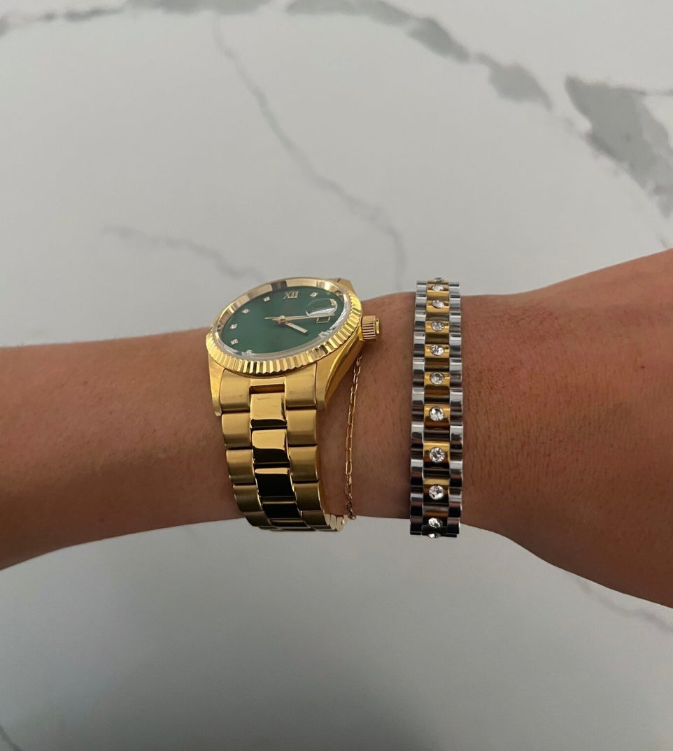 DIAMOND TWO TONED WATCH BAND BRACELET