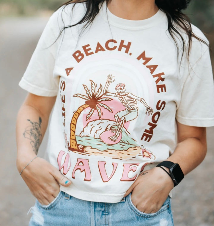 Talking Too Loud Apparel Life's A Beach, Make Some Waves Crop Top