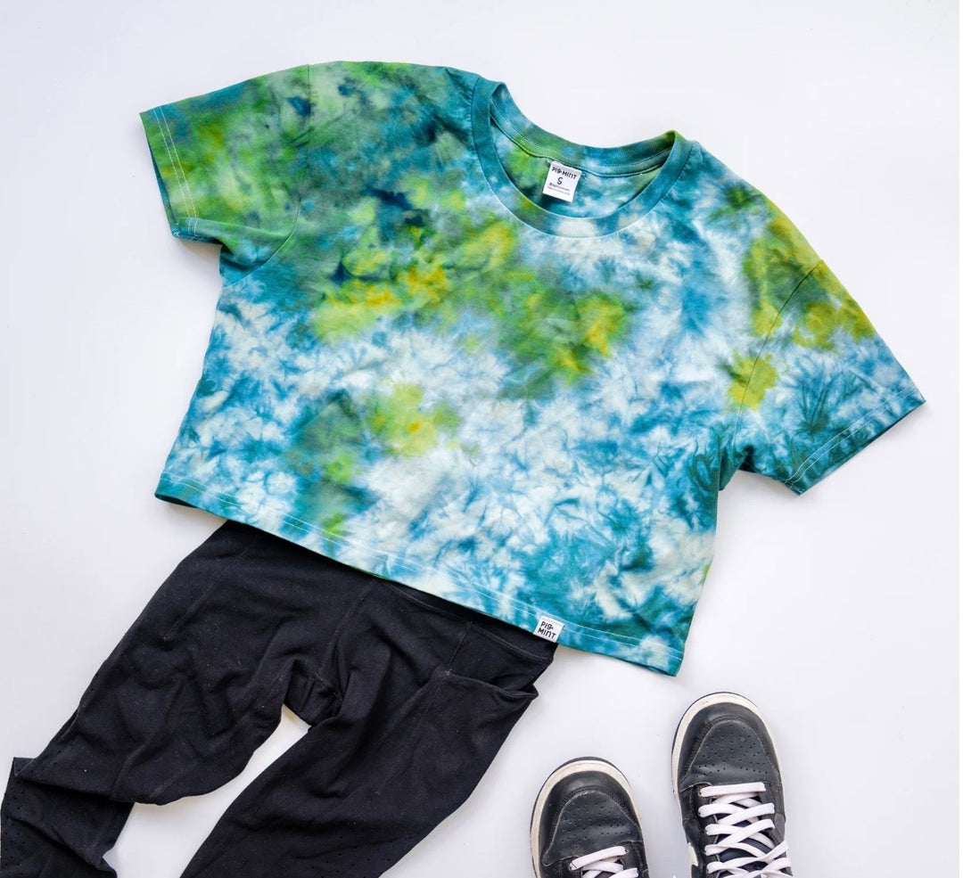 PigMint Tie Dye Adult Cropped Boxy T-shirt-Razzmatazz