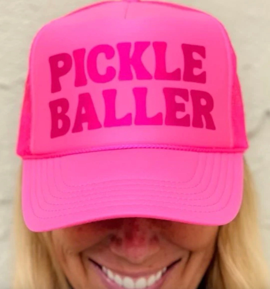 Arnie and Ollie Stacked Pickleballer in Neon Pink