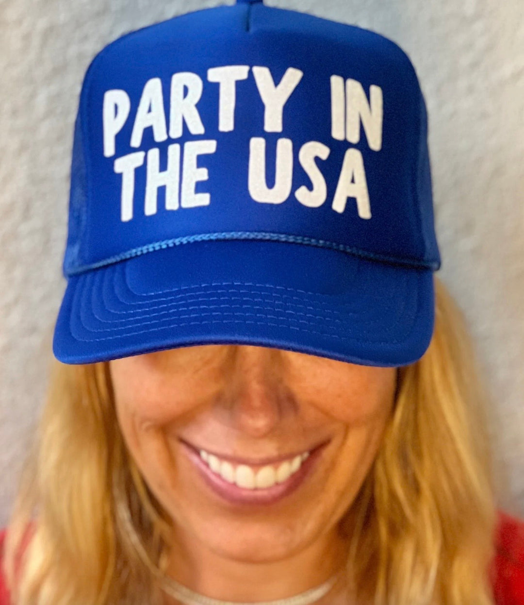Allie and Ollie Party in the USA Neon Blue Trucker Hat
