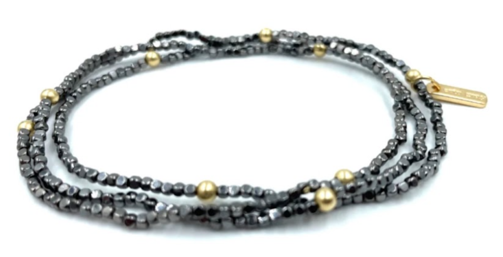Erin Gray - BOHO Bracelet Stack in Black Hematite and Gold Filled