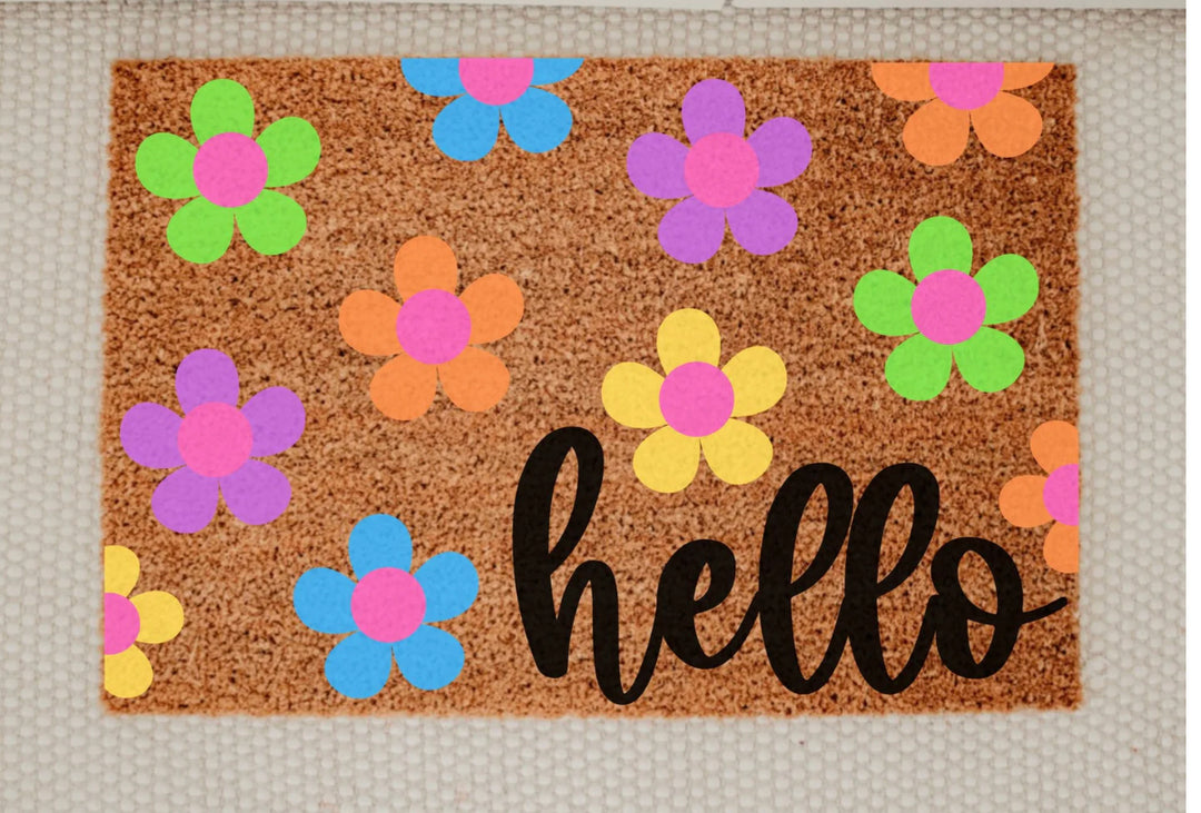 Miss Molly Designs Hello Summer Flowers Welcome Mat